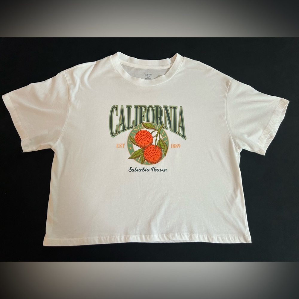 NWOT•Queen Bees Beaded Orange County California Cropped Tee Shirt•Size XL
